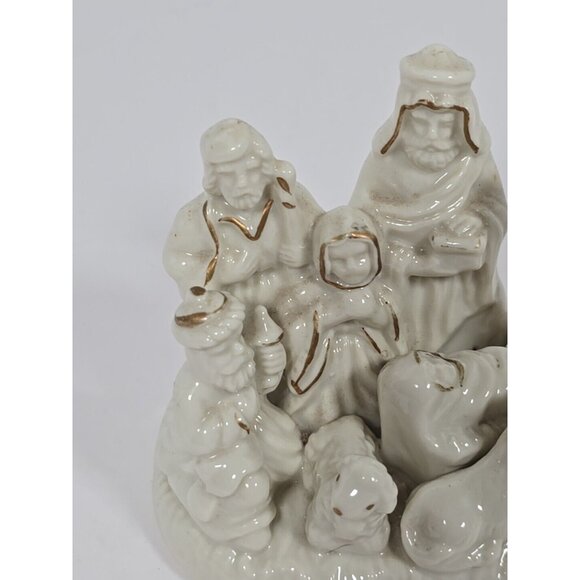 Ceramic Nativity Set Religious Christmas Off White With Gold Painted Trim - Picture 3 of 10
